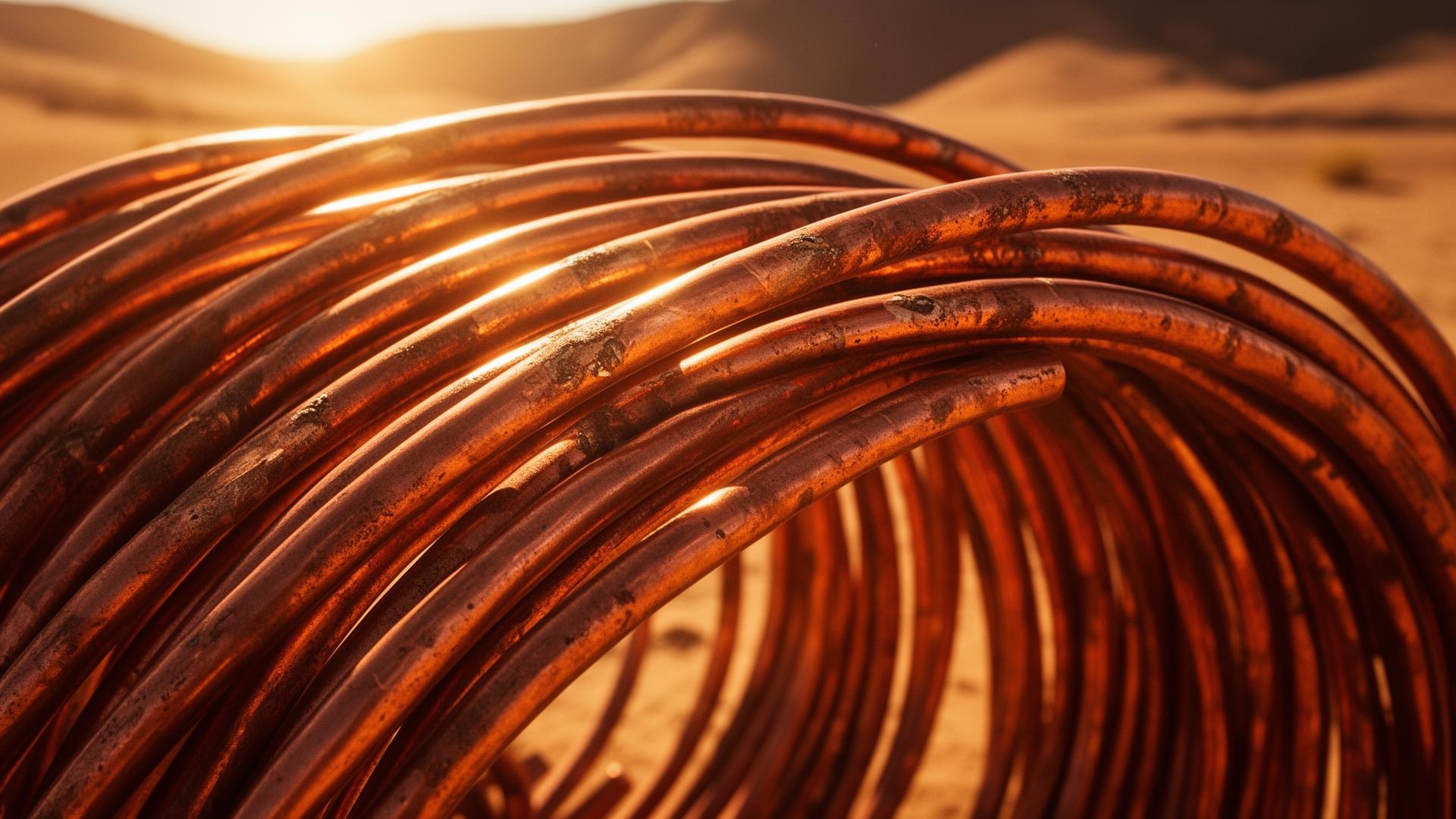 Copper coils glowing under desert light